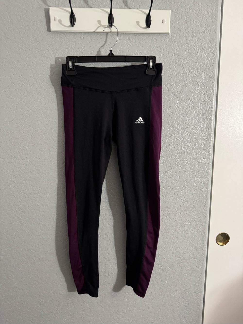 adidas Black Leggings with Purple Side Panels